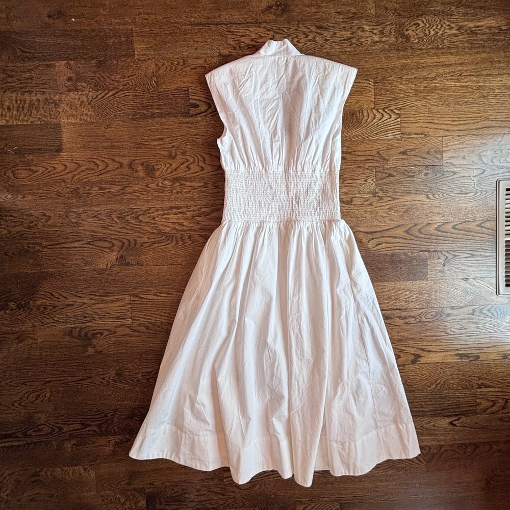 Anthropologie White Cotton Midi Dress NWT Smocked Waist Size Small Pockets Lined - Picture 10 of 11